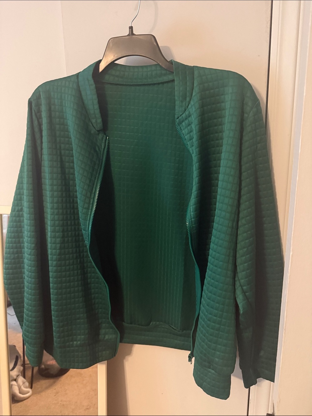 SHEIN Emerald Green Quilted Zip Bomber Jacket